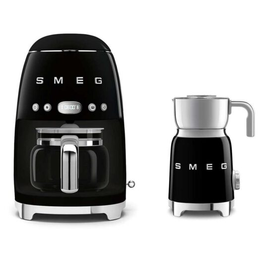 Smeg Drip Coffee Machine And Milk Frother Black With Tritan Set