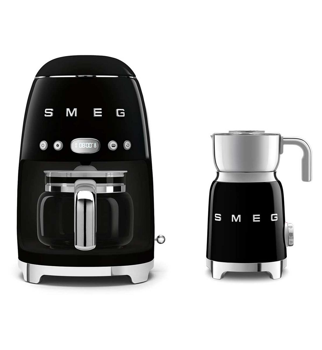 Smeg Drip Coffee Machine And Milk Frother Black With Tritan Set